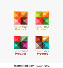 Set of abstract square interface menu navigation buttons with sample infographic content