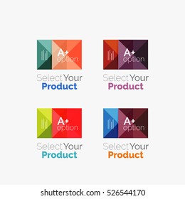 Set of abstract square interface menu navigation buttons with sample infographic content