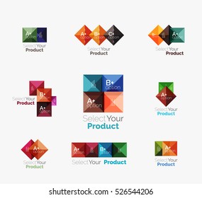 Set of abstract square interface menu navigation buttons with sample infographic content