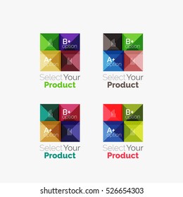 Set of abstract square interface menu navigation buttons with sample infographic content