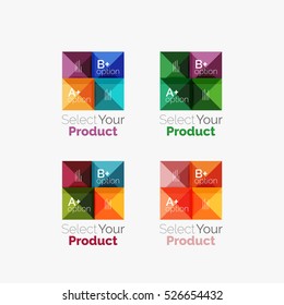 Set of abstract square interface menu navigation buttons with sample infographic content