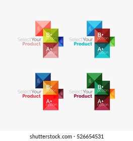 Set of abstract square interface menu navigation buttons with sample infographic content