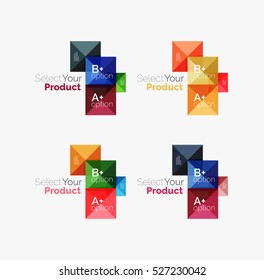 Set of abstract square interface menu navigation buttons with sample infographic content