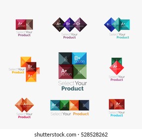Set of abstract square interface menu navigation buttons with sample infographic content