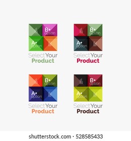 Set of abstract square interface menu navigation buttons with sample infographic content