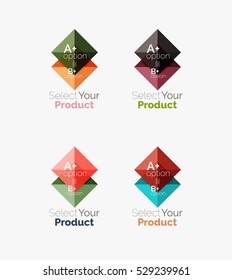 Set of abstract square interface menu navigation buttons with sample infographic content