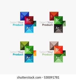 Set of abstract square interface menu navigation buttons with sample infographic content