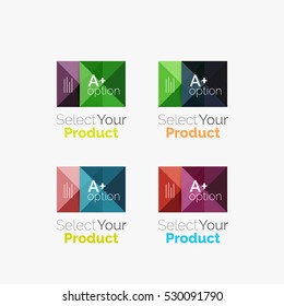 Set of abstract square interface menu navigation buttons with sample infographic content