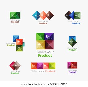 Set of abstract square interface menu navigation buttons with sample infographic content