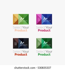 Set of abstract square interface menu navigation buttons with sample infographic content