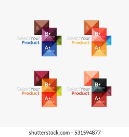 Set of abstract square interface menu navigation buttons with sample infographic content