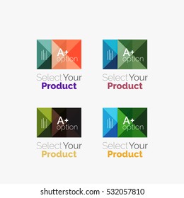 Set of abstract square interface menu navigation buttons with sample infographic content