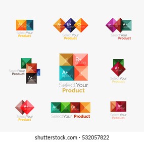 Set of abstract square interface menu navigation buttons with sample infographic content