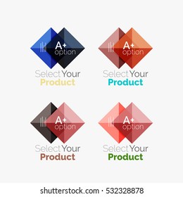 Set of abstract square interface menu navigation buttons with sample infographic content
