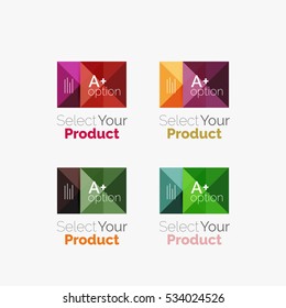 Set of abstract square interface menu navigation buttons with sample infographic content