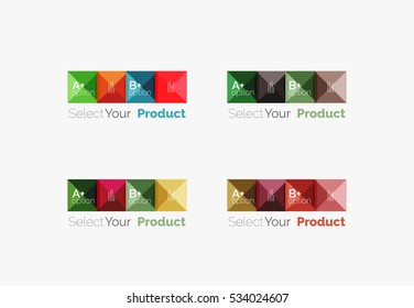 Set of abstract square interface menu navigation buttons with sample infographic content