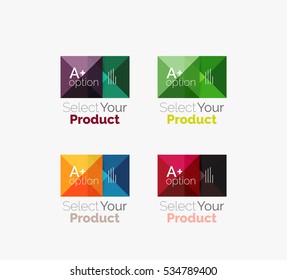 Set of abstract square interface menu navigation buttons with sample infographic content