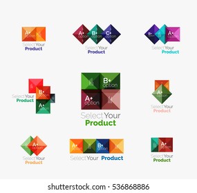 Set of abstract square interface menu navigation buttons with sample infographic content