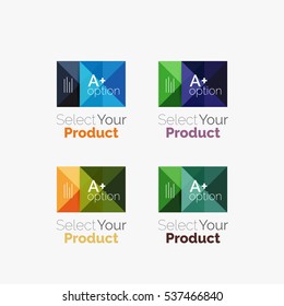 Set of abstract square interface menu navigation buttons with sample infographic content