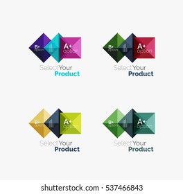 Set of abstract square interface menu navigation buttons with sample infographic content