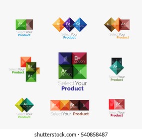 Set of abstract square interface menu navigation buttons with sample infographic content