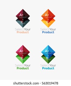 Set of abstract square interface menu navigation buttons with sample infographic content