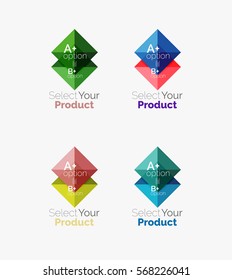 Set of abstract square interface menu navigation buttons with sample infographic content