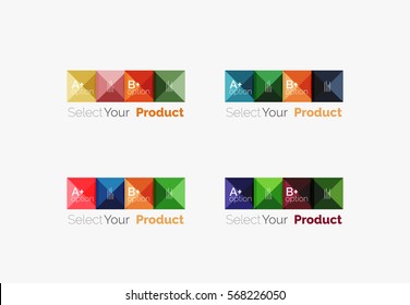 Set of abstract square interface menu navigation buttons with sample infographic content