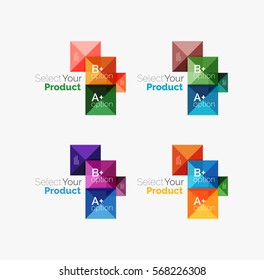 Set of abstract square interface menu navigation buttons with sample infographic content