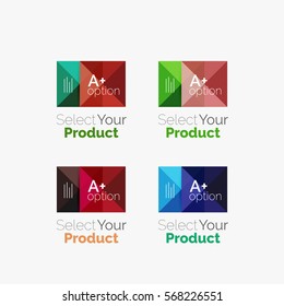 Set of abstract square interface menu navigation buttons with sample infographic content