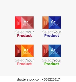 Set of abstract square interface menu navigation buttons with sample infographic content