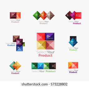 Set of abstract square interface menu navigation buttons with sample infographic content