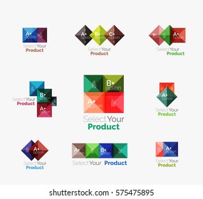 Set of abstract square interface menu navigation buttons with sample infographic content