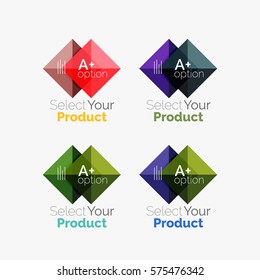 Set of abstract square interface menu navigation buttons with sample infographic content