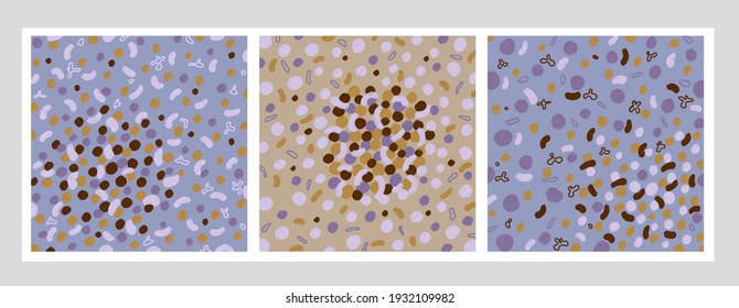A set of abstract square paintings. Modern minimalism, dots, stripes. Beige with lilac and white. Calm natural color scheme. Art for interior decoration and background for postcards. Association with