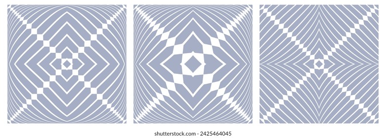 Set of Abstract Square Patterns with 3D Illusion Effect. Vector Art.
