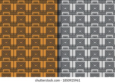 Set of abstract square and rectangle seamless pattern design template in black background. the element pattern use silver and gold colors. 