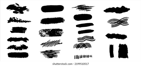 Set of abstract stains, grungy and texture strokes, brushes.Vector graphics.