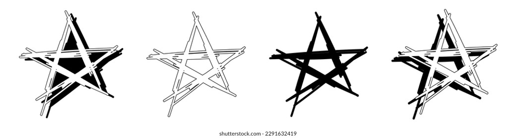 Set of abstract star illustration in gothic style for design. Vector isolated on white background.