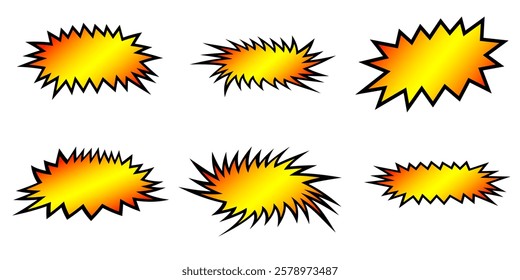 Set of abstract starburst bubble in yellow, orange, and black - Vector Illustration
