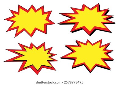 Set of abstract starburst bubble in yellow, red, and black - Vector Illustration