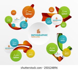 Set of abstract step infographics - modern composition of geomtric shapes with light effects