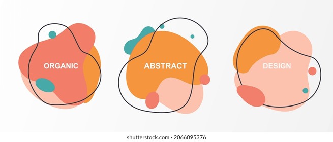 Set of abstract stickers. Minimalistic posters with lines, irregular shapes and space for text. Templates for social networks and websites. Cartoon flat vector collection isolated on white background