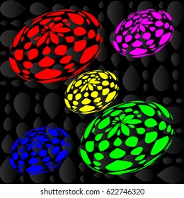 A set of abstract stones. Original drops on stones with a background of sharp circles.
