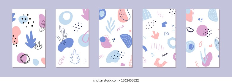 Set of abstract story backgrounds. Hand drawn natural pattern in trendy style. Vector illustration