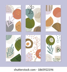 Set of abstract story backgrounds. Hand drawn natural pattern in trendy style. Vector illustration. Natural and earthy colors.