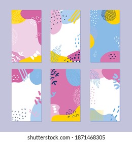 Set of abstract story backgrounds. Hand drawn natural pattern in trendy style. Vector illustration. 