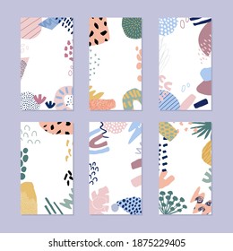 Set of abstract story backgrounds. Hand drawn natural pattern in trendy style. Vector illustration. 