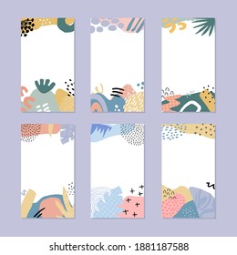 Set of abstract story backgrounds. Hand drawn natural pattern in trendy style. Vector illustration. 