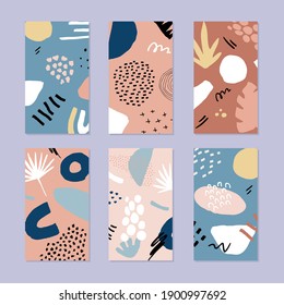 Set of abstract story backgrounds. Hand drawn natural pattern in trendy style. Vector illustration. 